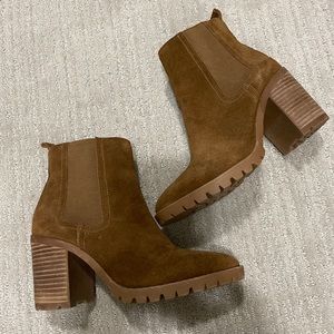 Brown suede lug sole booties Steve Madden